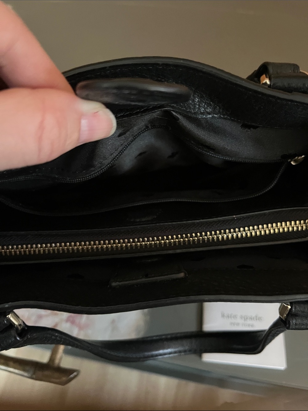kate spade Black Pebbled Leather Shoulder Bag with Black-and-White Woven Strap - Picture 6 of 16